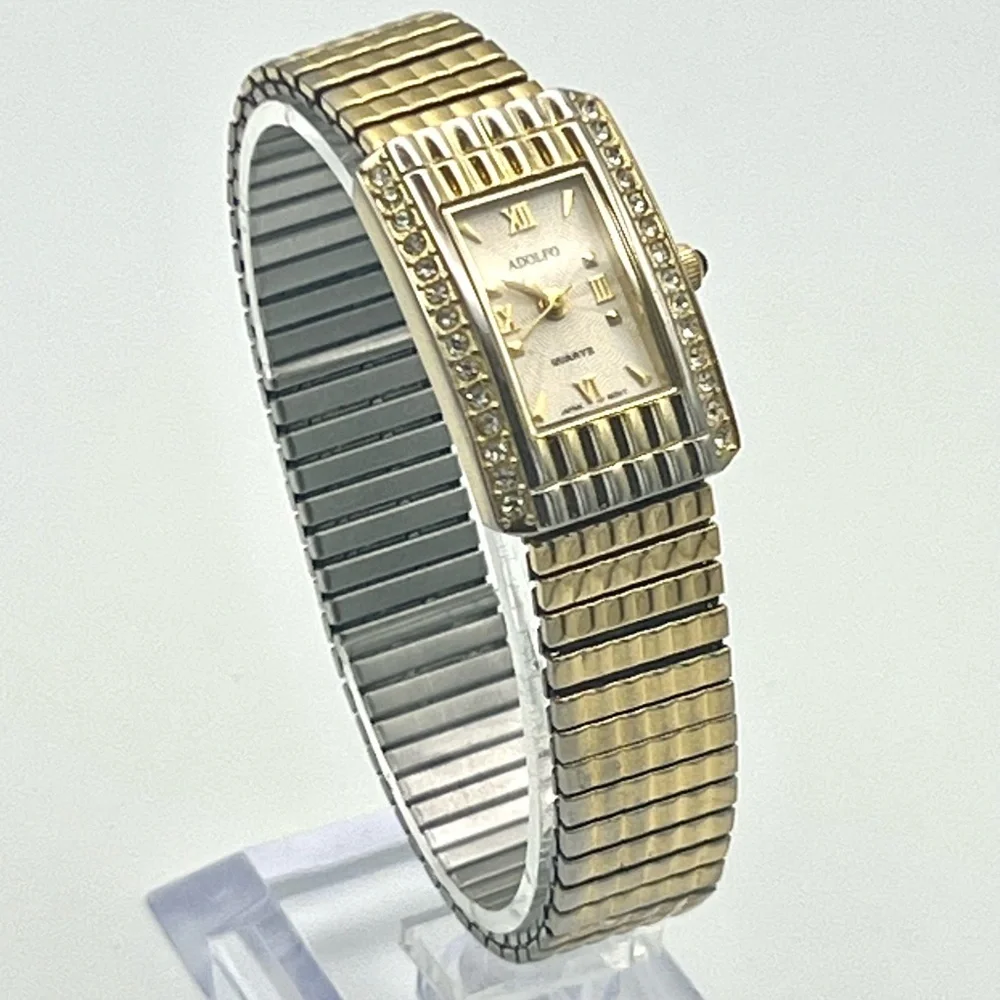 Vintage Adolfo Petite Gold tone and Crystals Ladies Watch Working